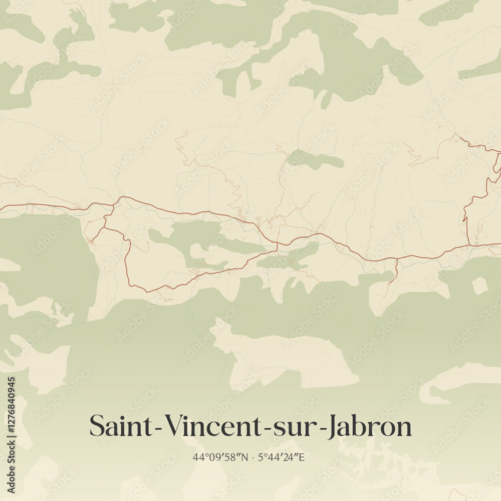 Fototapeta premium Vintage map of Saint-Vincent-sur-Jabron, France.