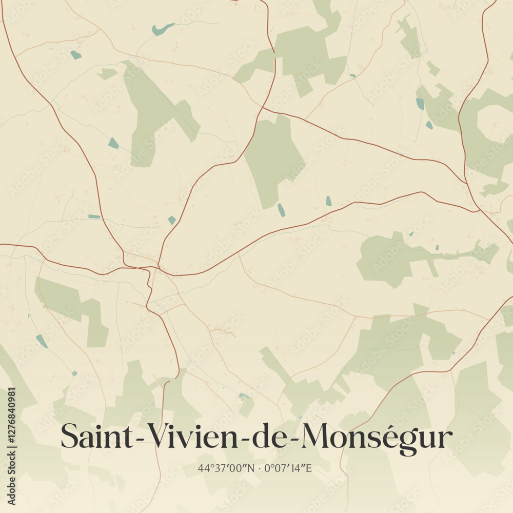 Fototapeta premium Vintage map of Saint-Vivien-de-Monségur, France.