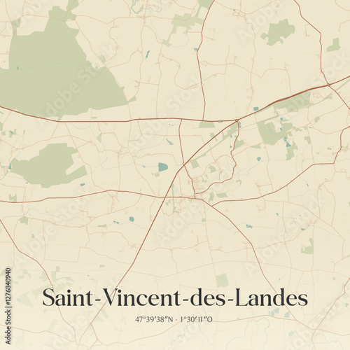 Vintage map of Saint-Vincent-des-Landes, France.