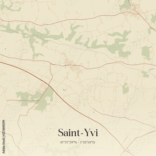Vintage map of Saint-Yvi, France.