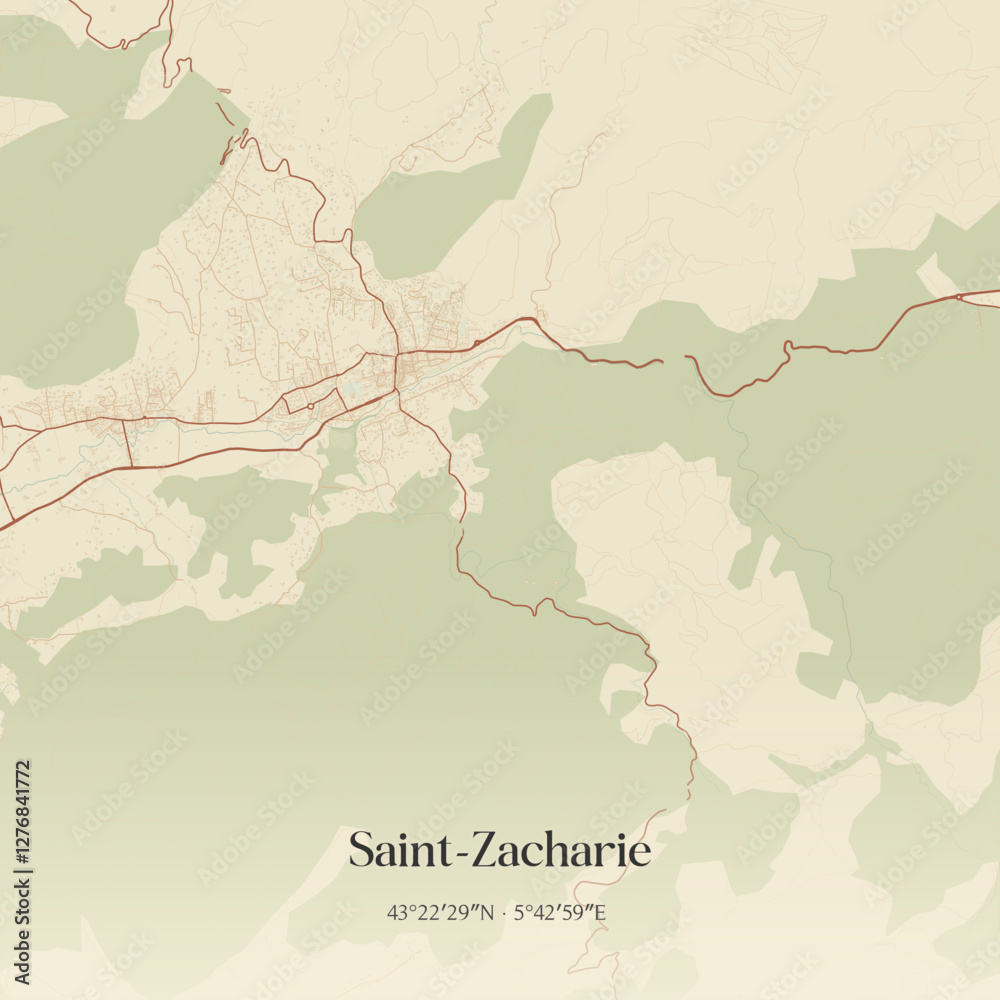 Fototapeta premium Vintage map of Saint-Zacharie, France.
