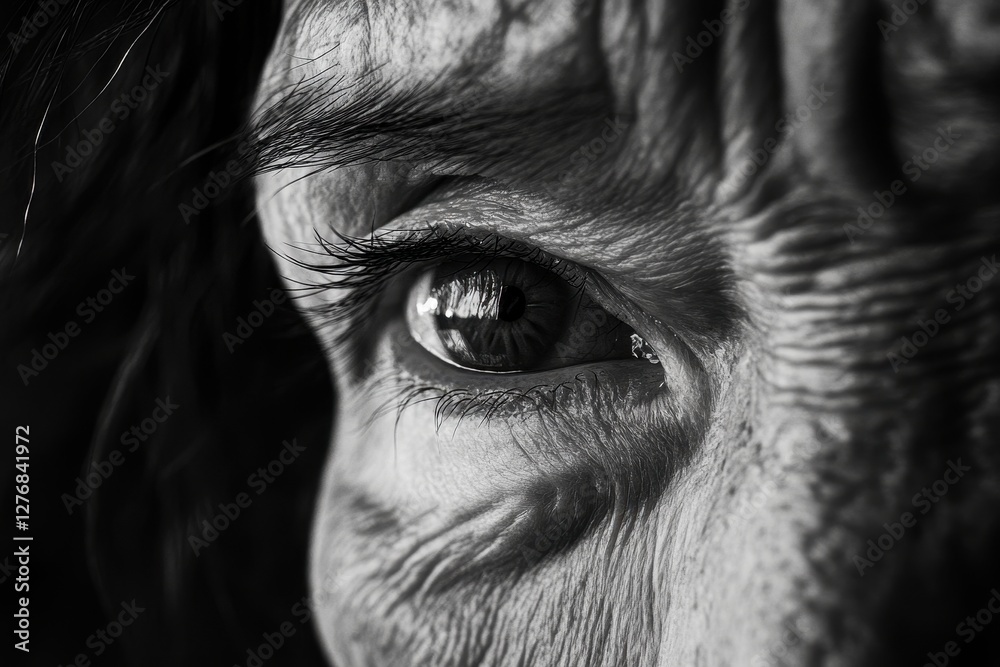 Obraz premium Detailed Close-Up of a Senior Woman's Eye, Capturing the Depth of Her Experience and Vision