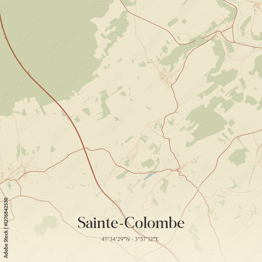 Fototapeta premium Vintage map of Sainte-Colombe, France.