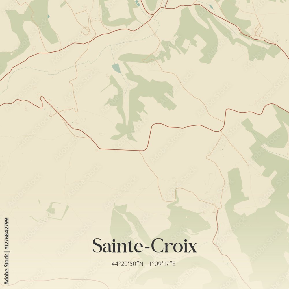 Fototapeta premium Vintage map of Sainte-Croix, France.