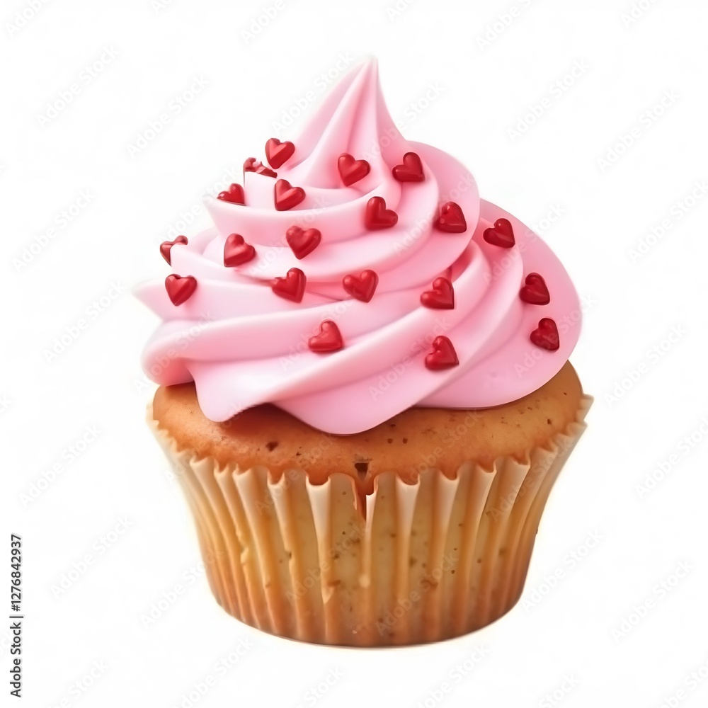 Cupcake with a swirl of vibrant pink cream Cupcake with a swirl of vibrant pink cream