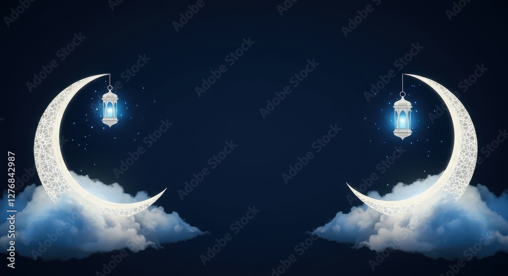 Fototapeta premium Ramadan kareem banner design with eid