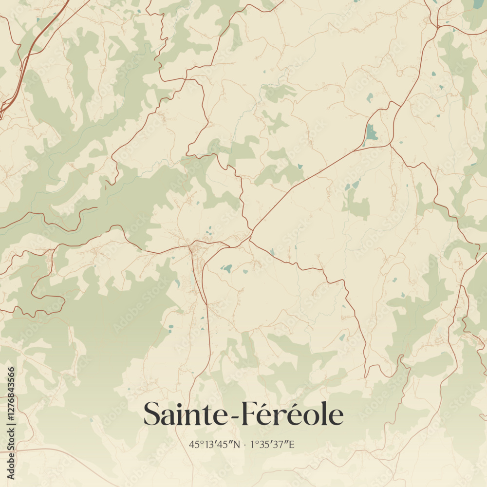 Fototapeta premium Vintage map of Sainte-Féréole, France.
