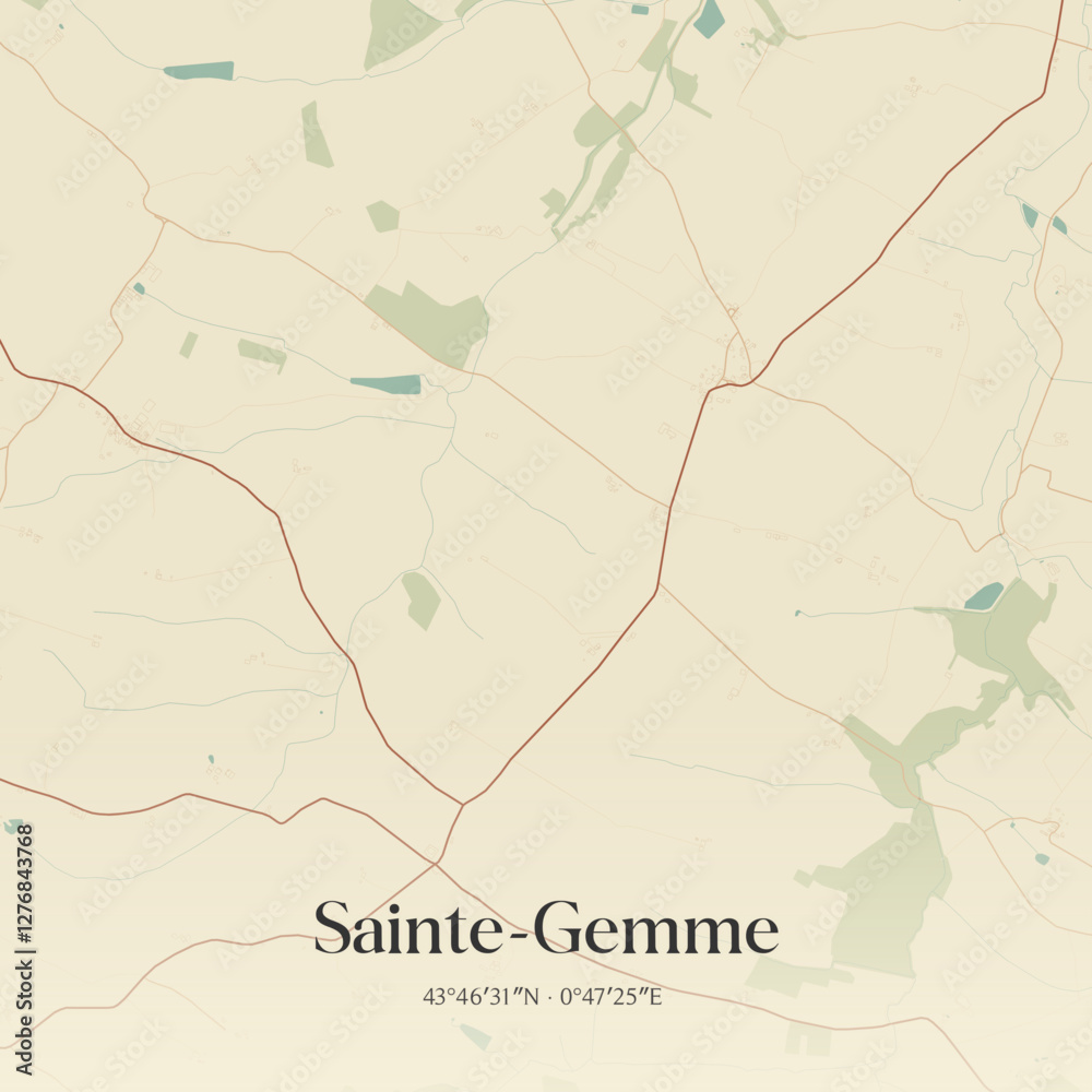Fototapeta premium Vintage map of Sainte-Gemme, France.