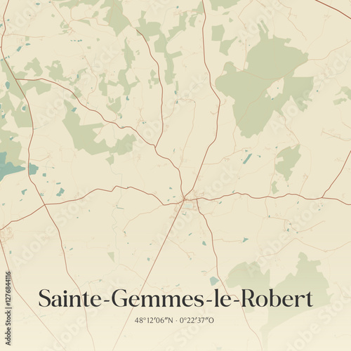Vintage map of Sainte-Gemmes-le-Robert, France.