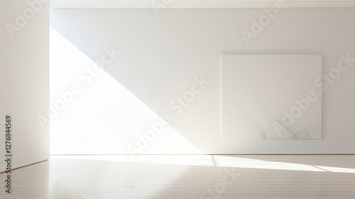 Wallpaper Mural A beam of bright sunlight dramatically illuminates a minimalist, all-white room Torontodigital.ca