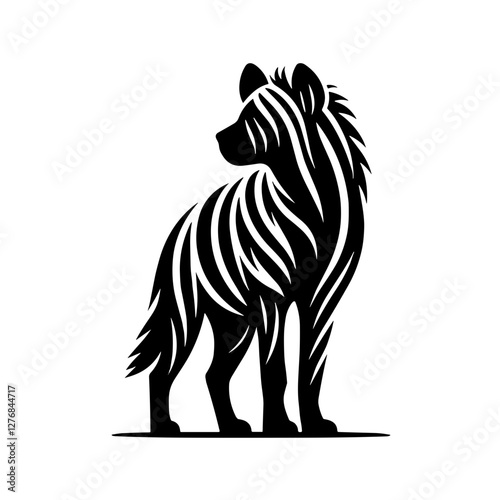 Stylized jackal silhouette in black and white