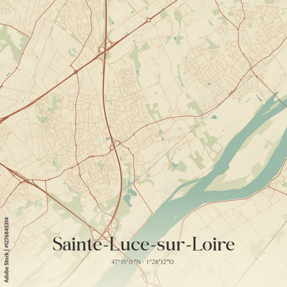 Fototapeta premium Vintage map of Sainte-Luce-sur-Loire, France.