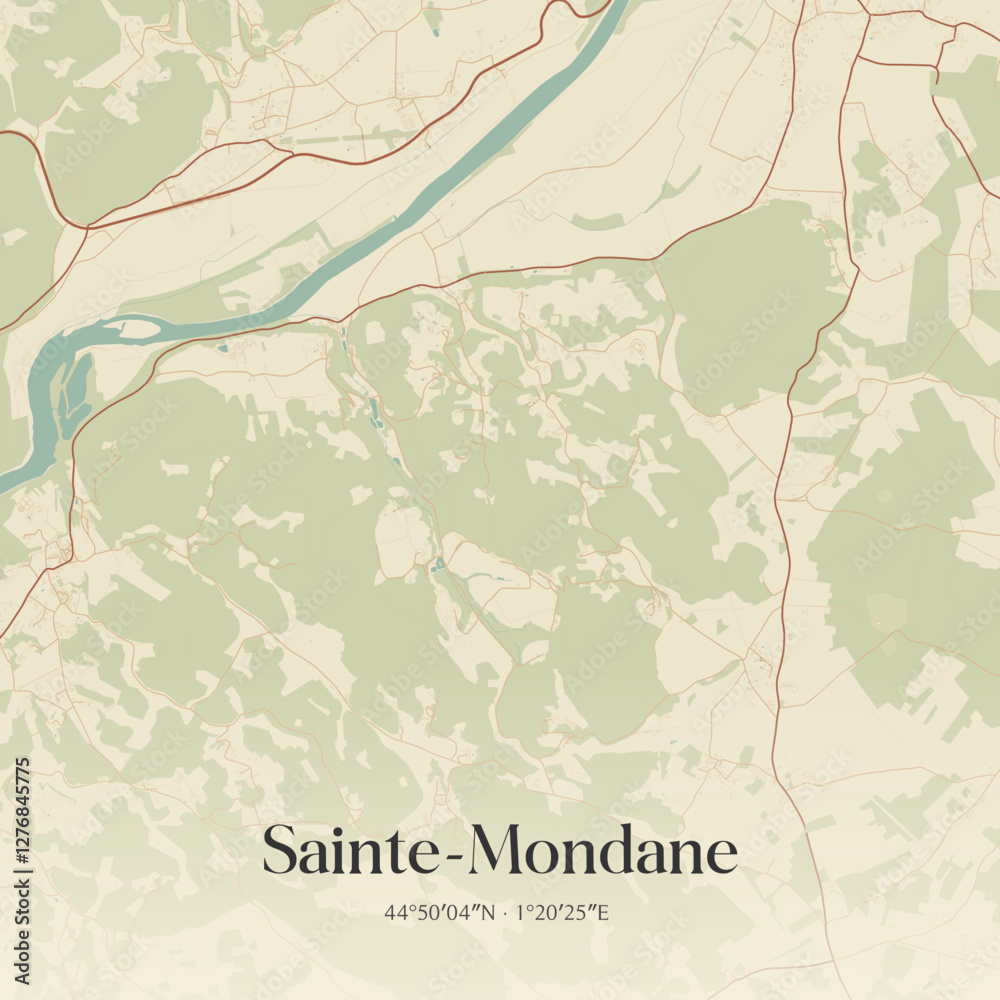Fototapeta premium Vintage map of Sainte-Mondane, France.