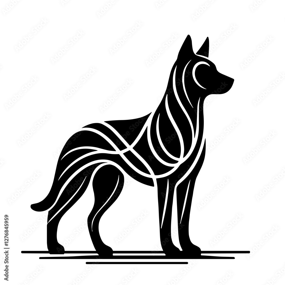Fototapeta premium Stylized black dog silhouette standing against a simple background