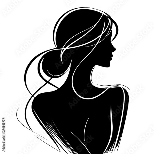 Elegant silhouette of a woman with flowing hair