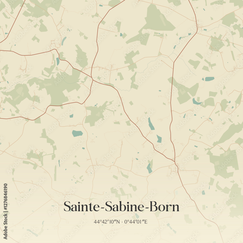 Fototapeta premium Vintage map of Sainte-Sabine-Born, France.