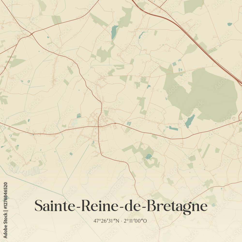 Fototapeta premium Vintage map of Sainte-Reine-de-Bretagne, France.