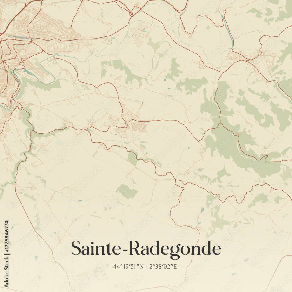 Fototapeta premium Vintage map of Sainte-Radegonde, France.