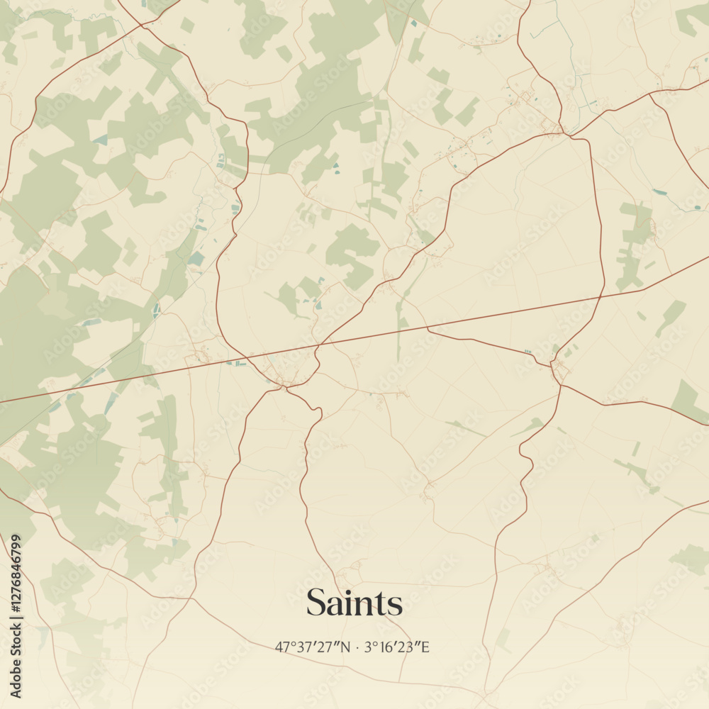 Obraz premium Vintage map of Saints, France.