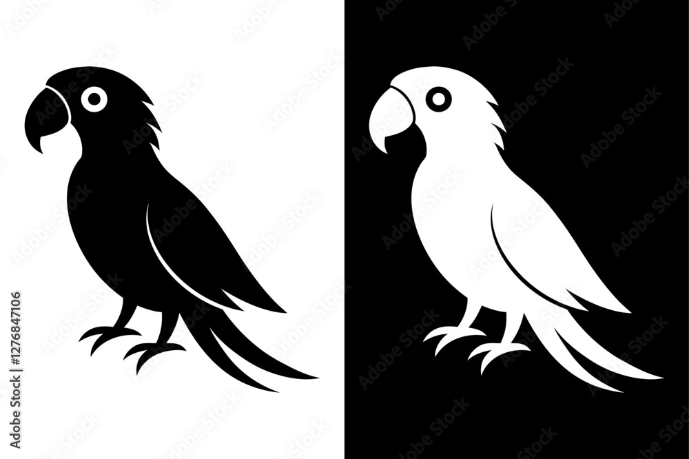 Fototapeta premium High-Quality Parrot Bird Silhouette Vector Icon Black And White Background.