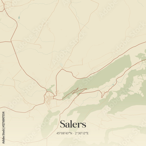 Vintage map of Salers, France.