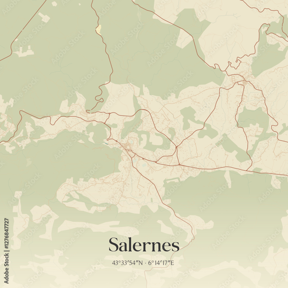 Fototapeta premium Vintage map of Salernes, France.