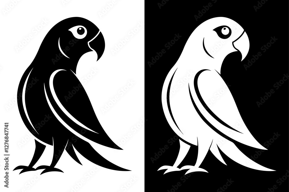 Obraz premium High-Quality Parrot Bird Silhouette Vector Icon Black And White Background.