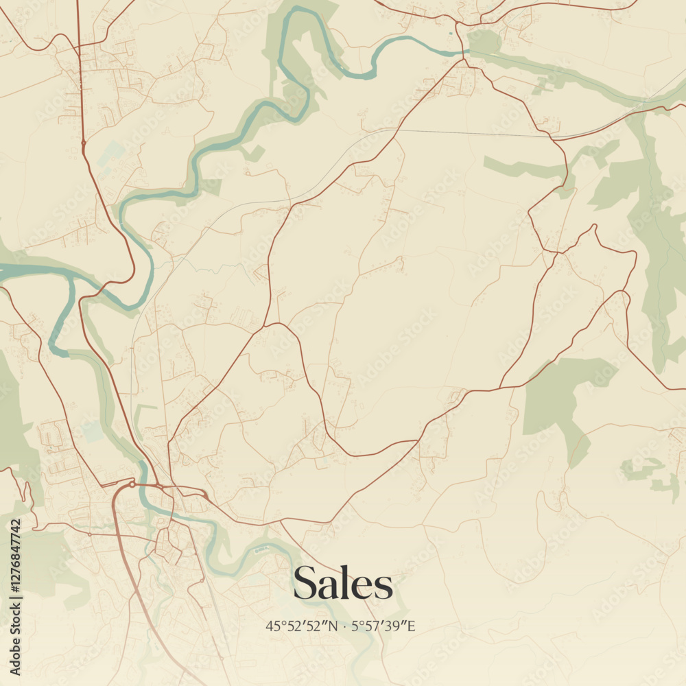 Obraz premium Vintage map of Sales, France.