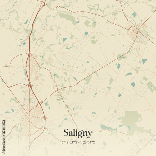 Vintage map of Saligny, France.