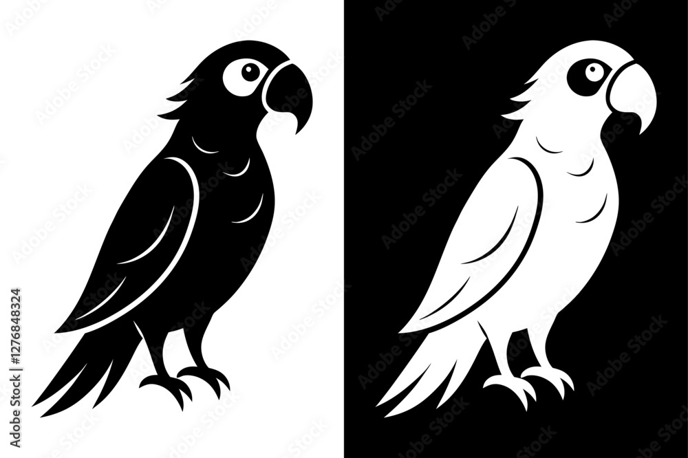 High-Quality Parrot Bird Silhouette Vector Icon Black And White Background. High-Quality Parrot Bird Silhouette Vector Icon Black And White Background.
