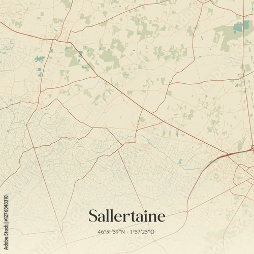 Vintage map of Sallertaine, France.