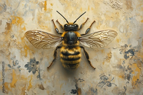 Close-up of a Detailed Honeybee Resting on a Cracked Surface in Natural Light