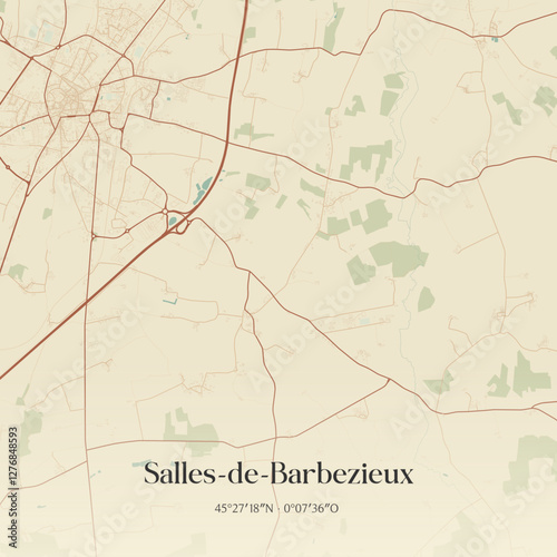 Vintage map of Salles-de-Barbezieux, France.