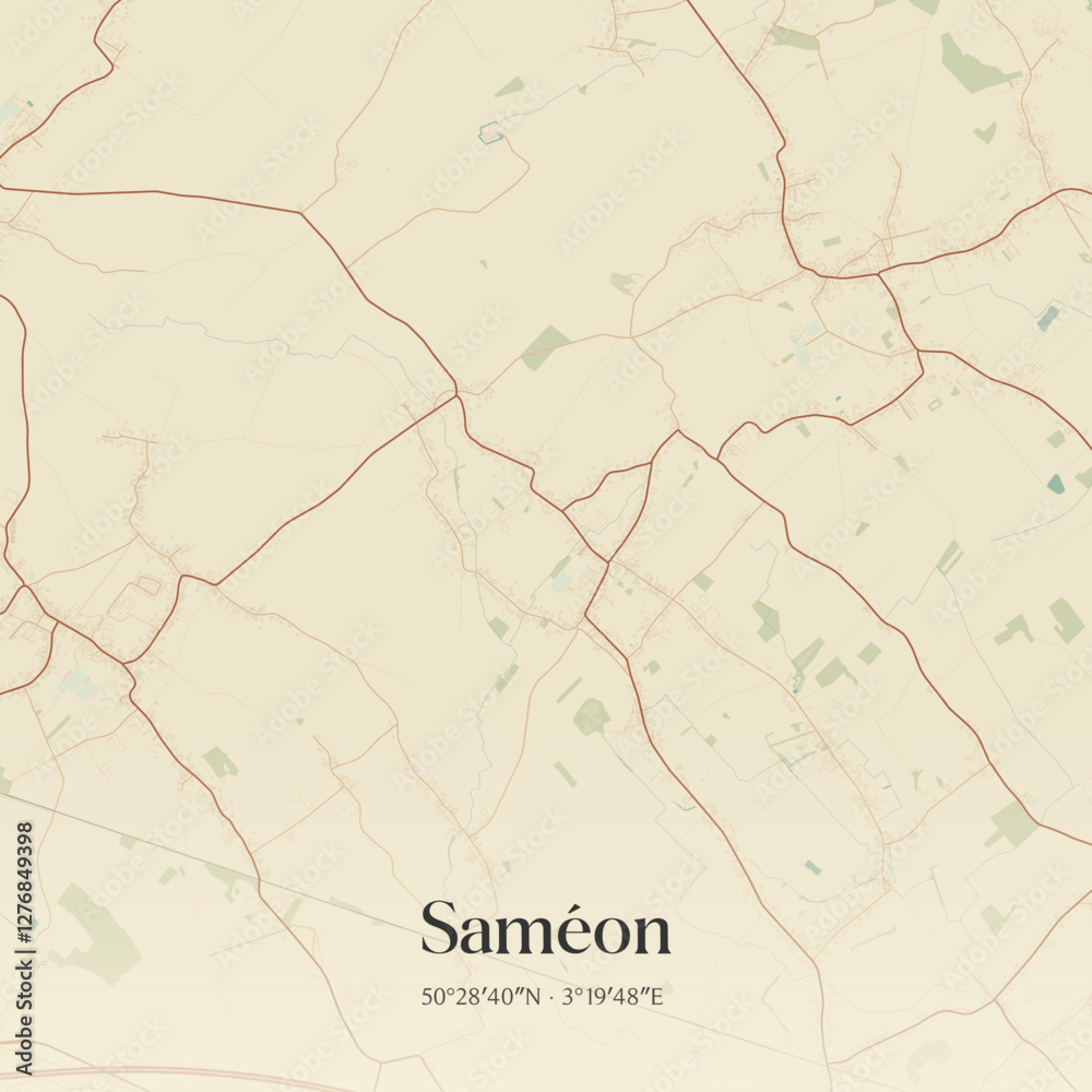 Fototapeta premium Vintage map of Saméon, France.