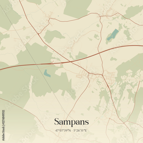 Vintage map of Sampans, France.