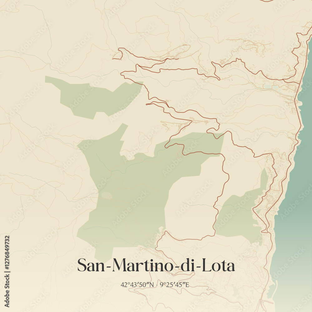 Fototapeta premium Vintage map of San-Martino-di-Lota, France.