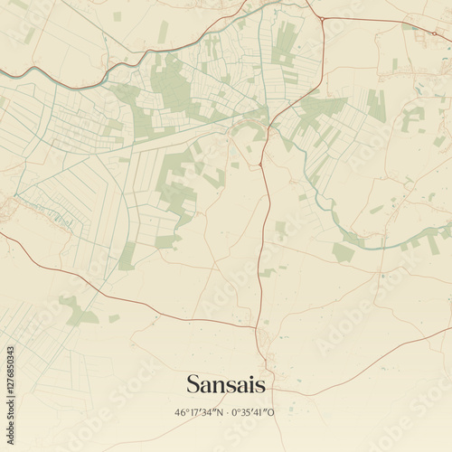 Vintage map of Sansais, France.