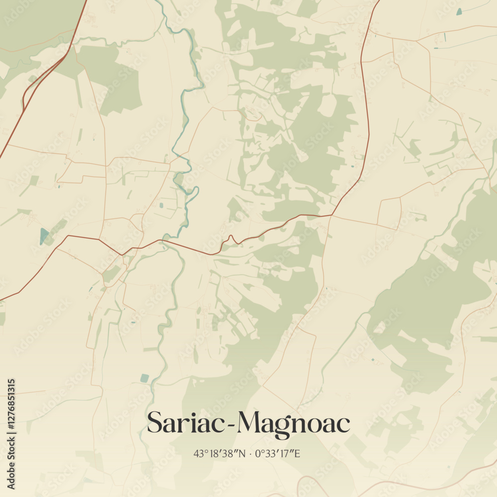 Fototapeta premium Vintage map of Sariac-Magnoac, France.