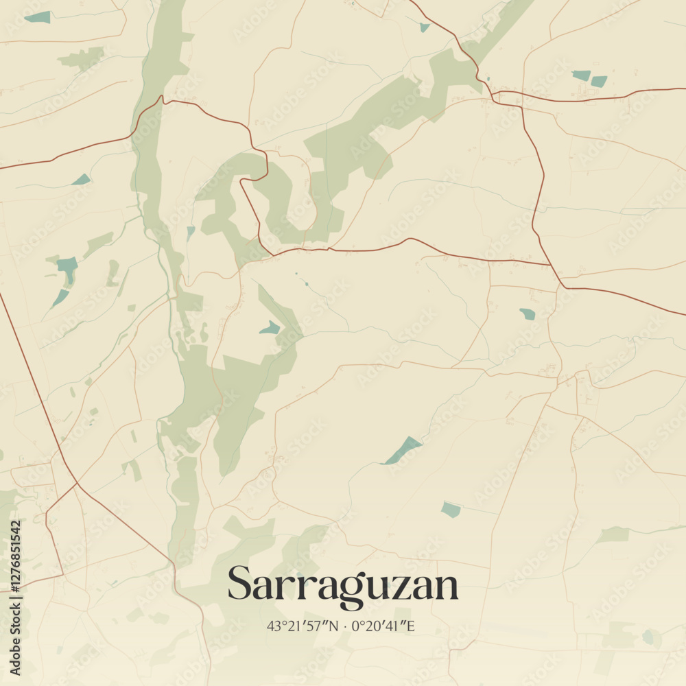 Fototapeta premium Vintage map of Sarraguzan, France.
