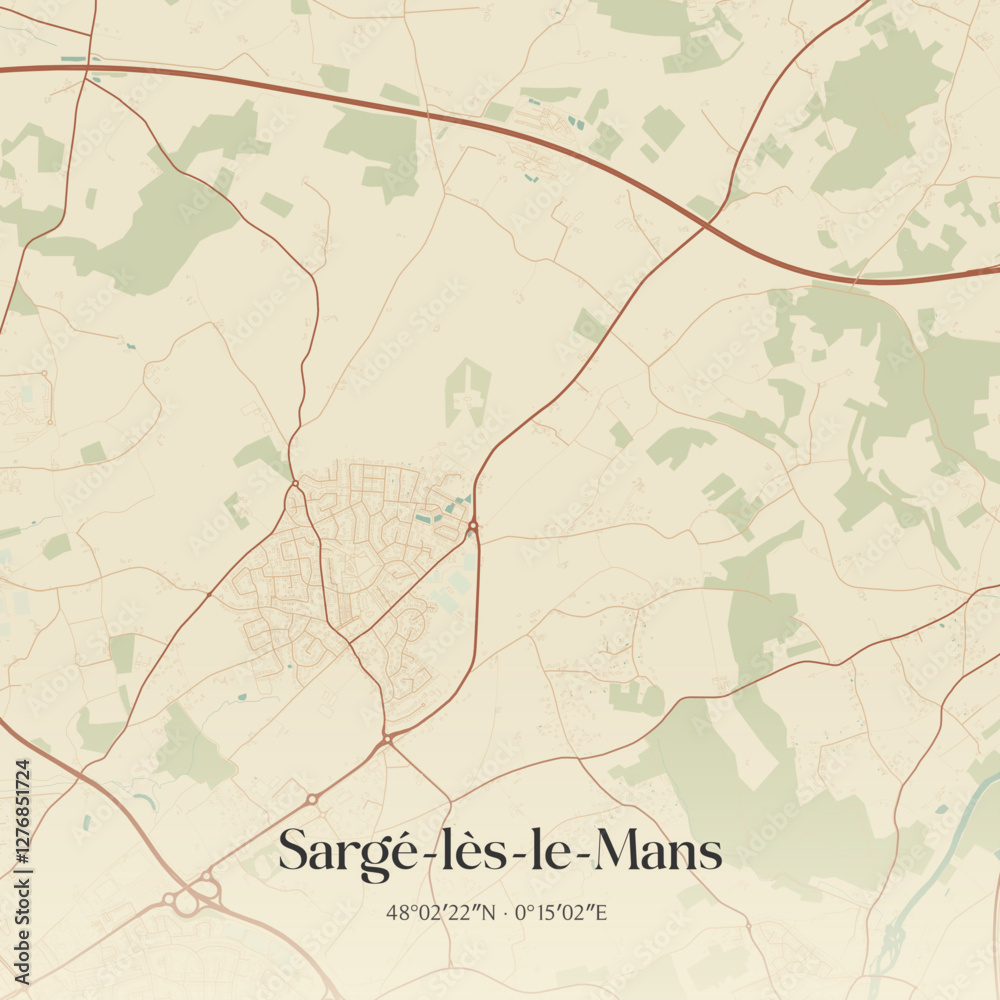 Fototapeta premium Vintage map of Sargé-lès-le-Mans, France.