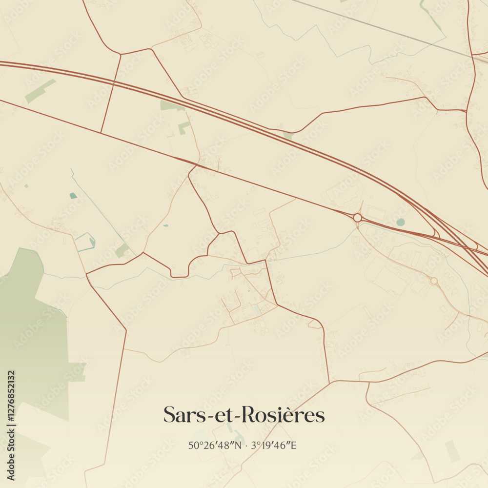 Fototapeta premium Vintage map of Sars-et-Rosières, France.