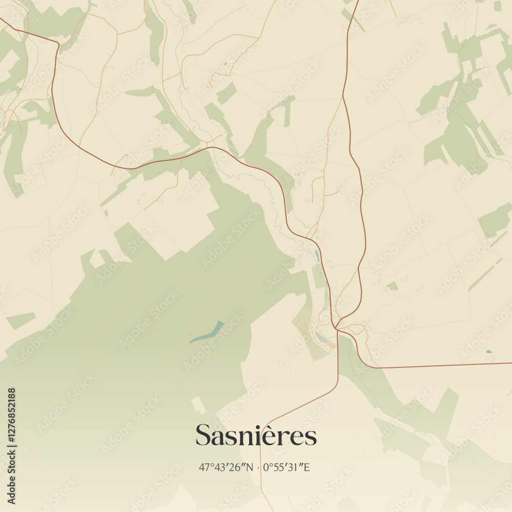Fototapeta premium Vintage map of Sasnières, France.