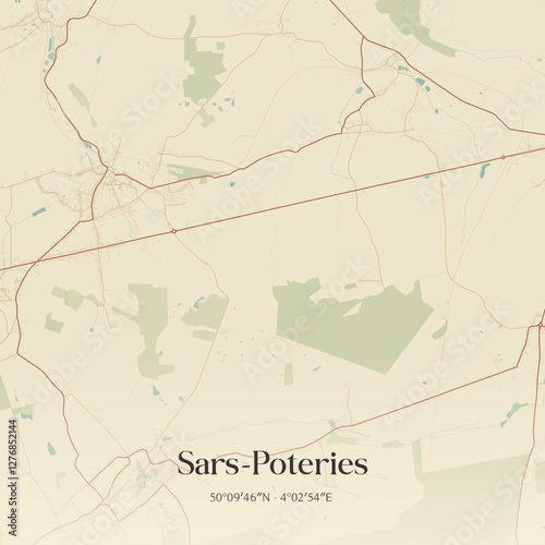 Vintage map of Sars-Poteries, France.