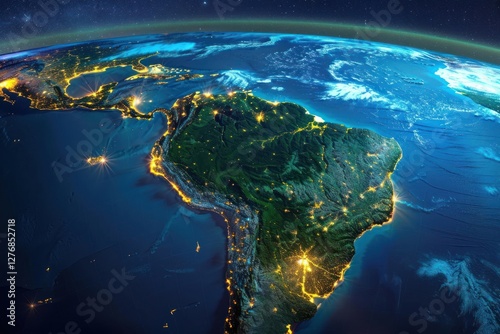 Fototapeta Naklejka Na Ścianę i Meble -  Brazil earth illuminated astronomy.