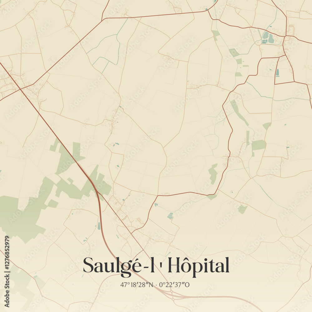 Fototapeta premium Vintage map of Saulgé-l'Hôpital, France.