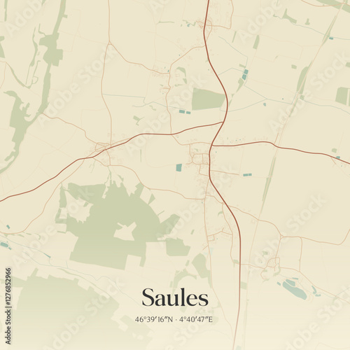 Φωτογραφία Vintage map of Saules, France.