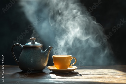 Brewing Hot Tea With Steam Rising From the Cup in a Cozy Setting