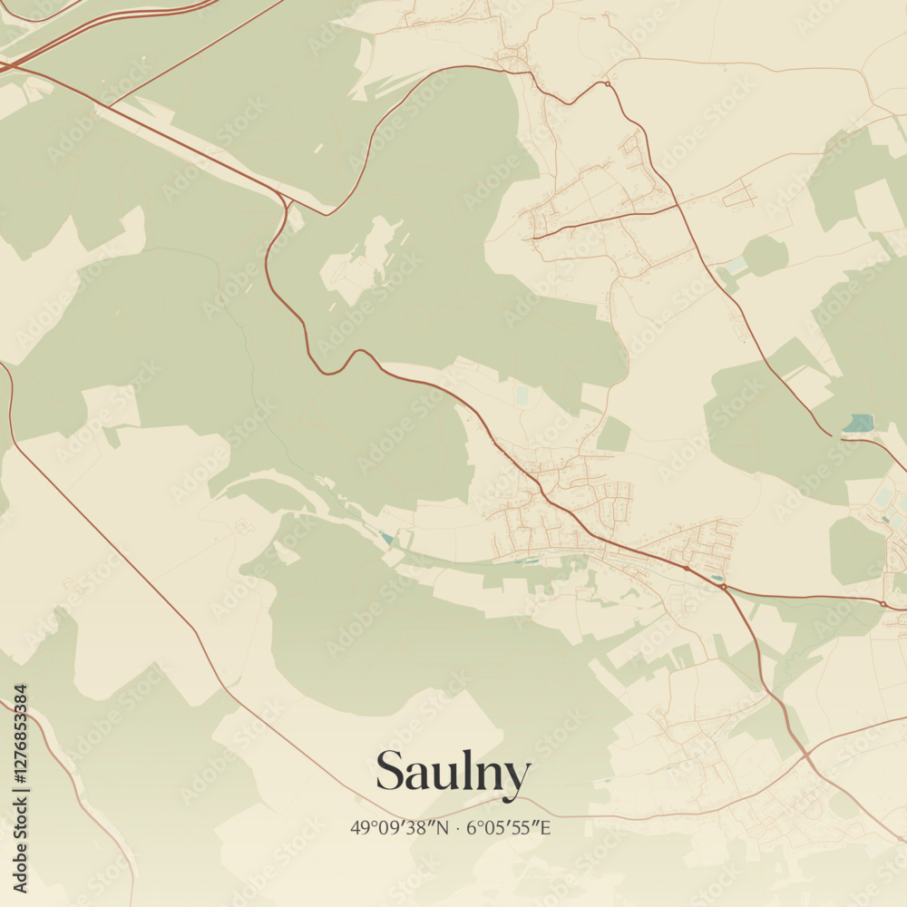 Obraz premium Vintage map of Saulny, France.