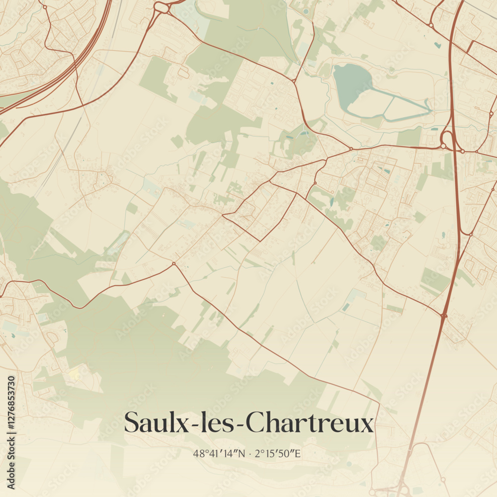 Obraz premium Vintage map of Saulx-les-Chartreux, France.