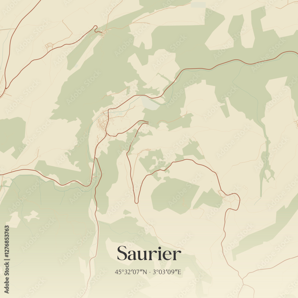 Obraz premium Vintage map of Saurier, France.